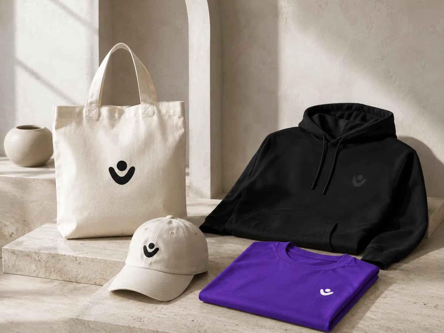 Taly apparel flat-lay: cap, tee, joggers and socks with the embroidered mark