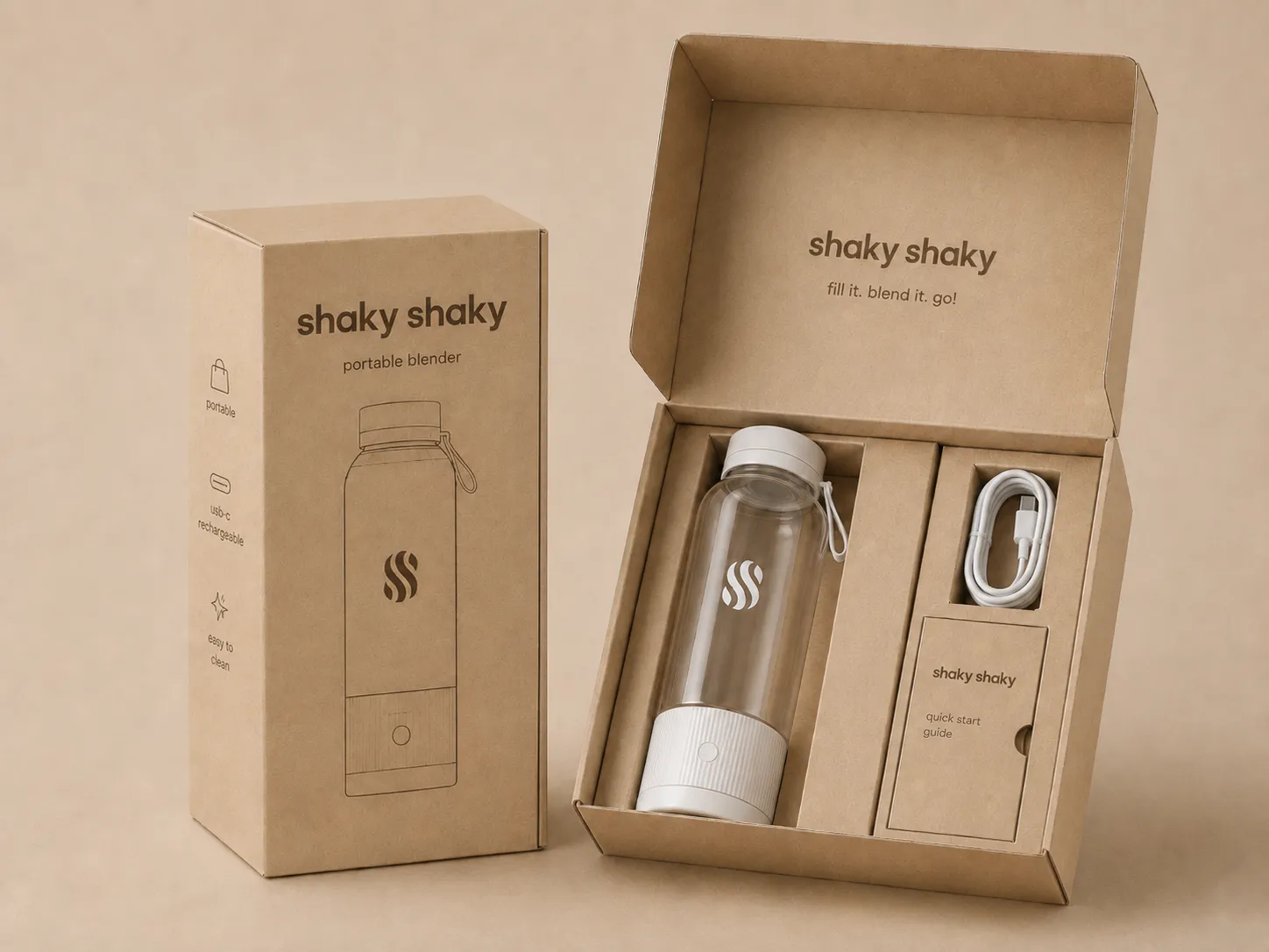 Shaky Shaky packaging — outer box and the opened kit