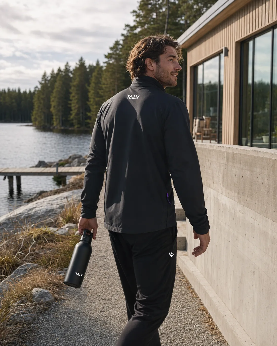 Taly branded jacket, trousers and water bottle