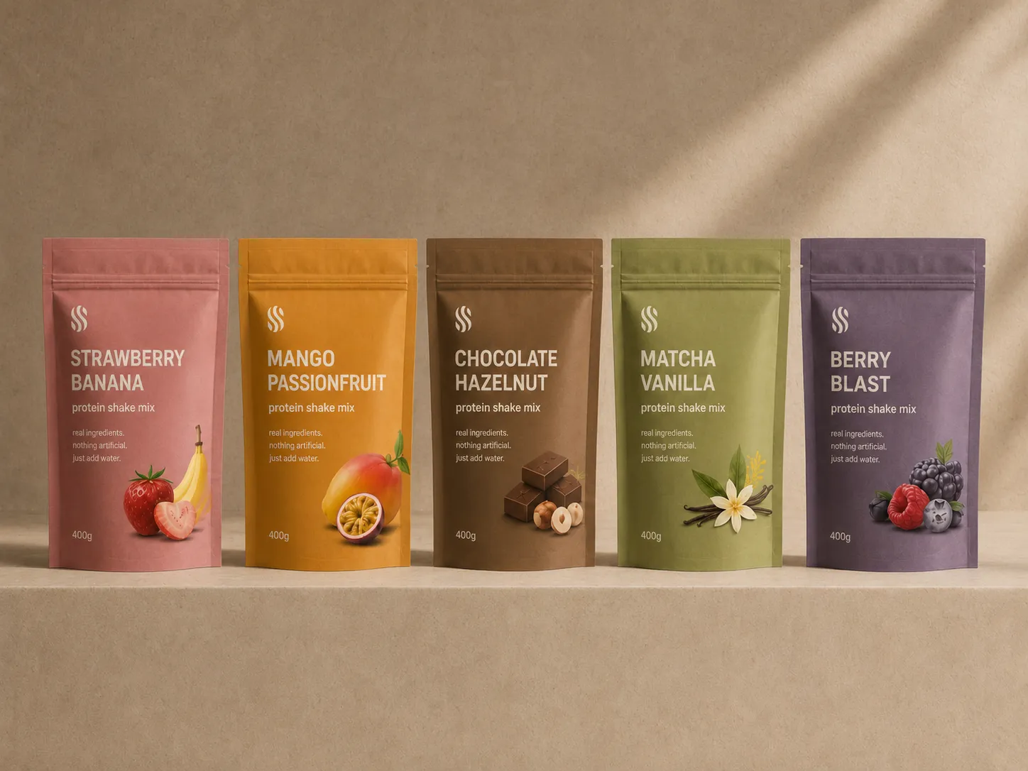 Shaky Shaky protein shake mix pouches across five flavours