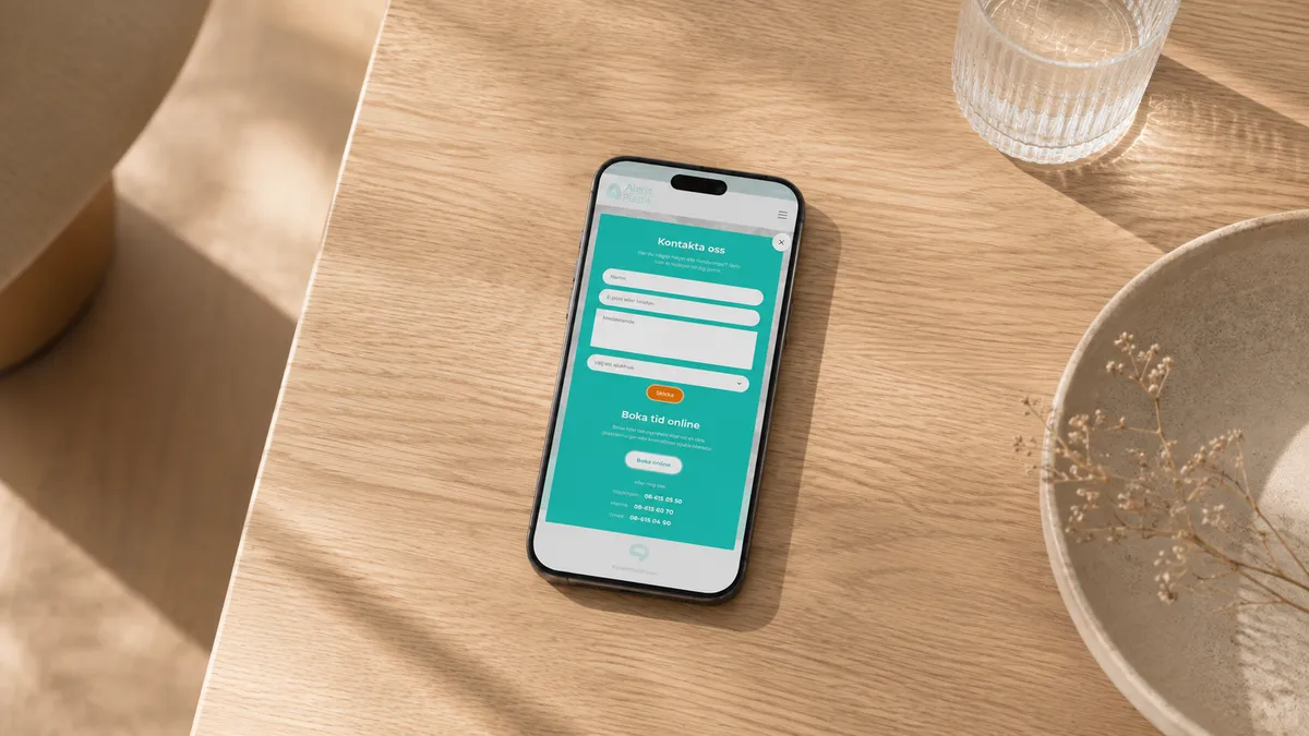 The contact and booking panel open on a phone, with numbers for each city