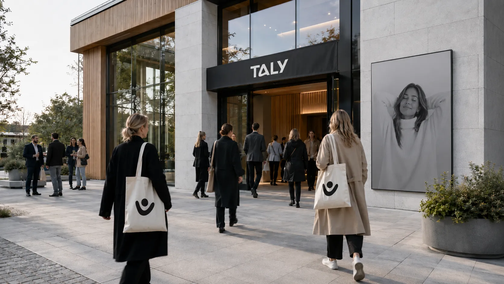 Taly banners and billboard at the venue entrance by the lake